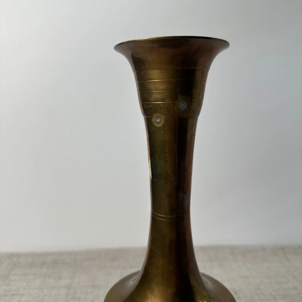 Vintage Brass Vase Made in India | Tall Indian Brass Pedestal Vase | Aged Patina